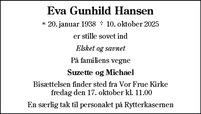 Dødsannonce for Eva Gunhild Hansen