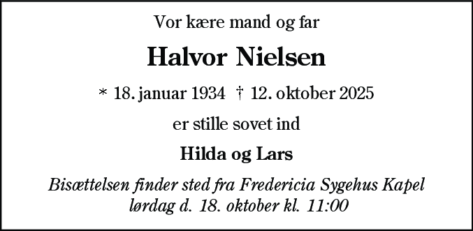 Dødsannonce for Halvor Nielsen