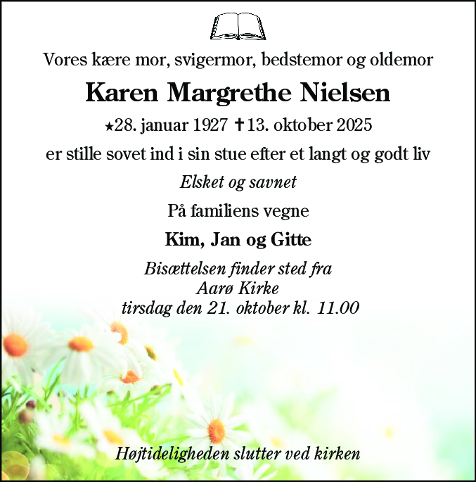 Dødsannonce for Karen Margrethe Nielsen