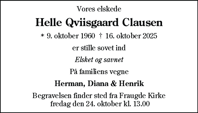 Dødsannonce for Helle Qviisgaard Clausen