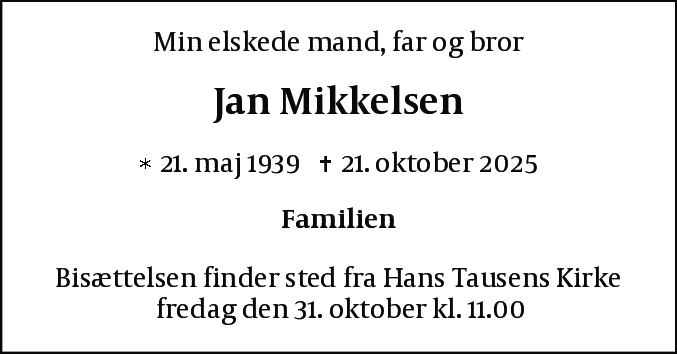 Dødsannonce for Jan Mikkelsen
