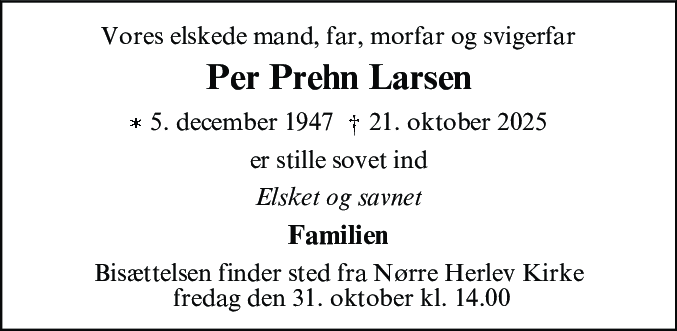 Dødsannonce for Per Prehn Larsen