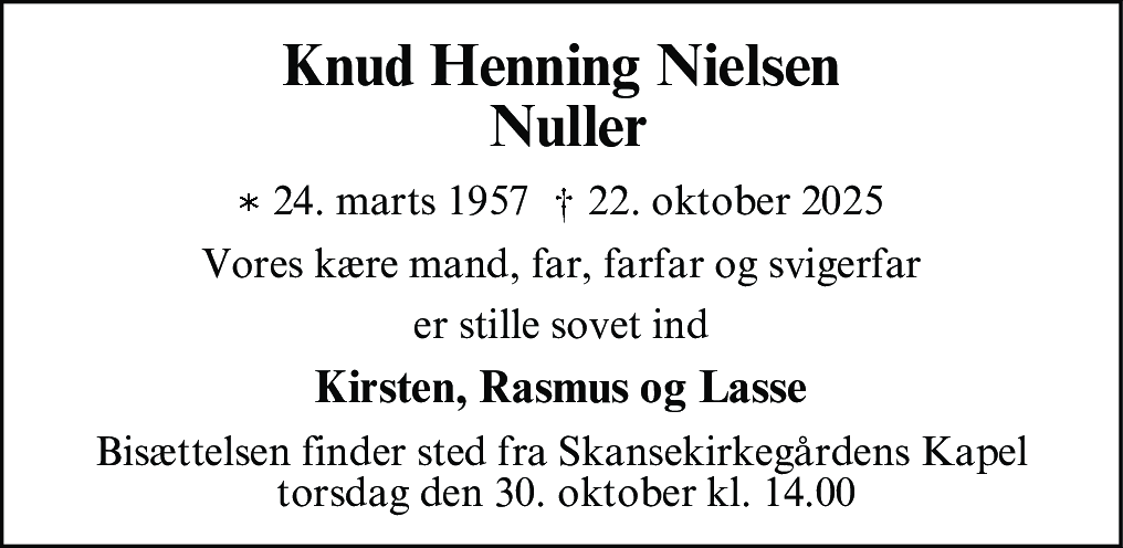 Dødsannonce for Knud Henning Nielsen