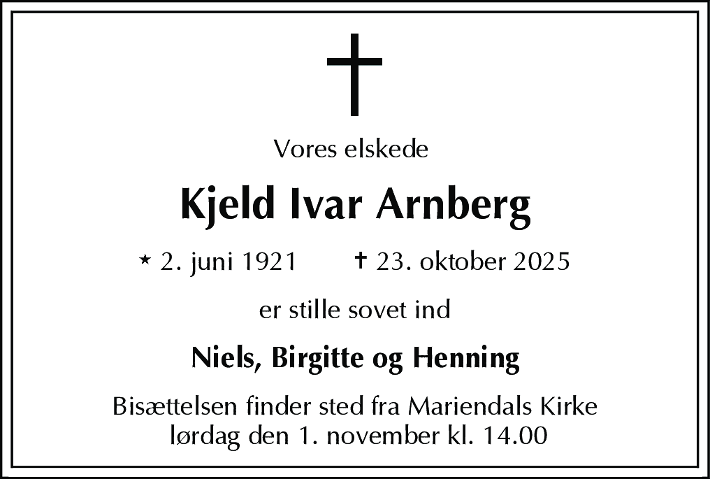 Dødsannonce for Kjeld Ivar Arnberg