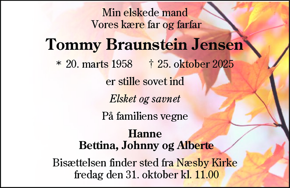 Dødsannonce for Tommy Braunstein Jensen