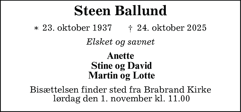 Dødsannonce for Steen Ballund
