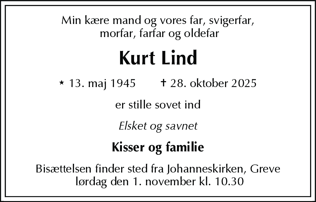 Dødsannonce for Kurt Lind