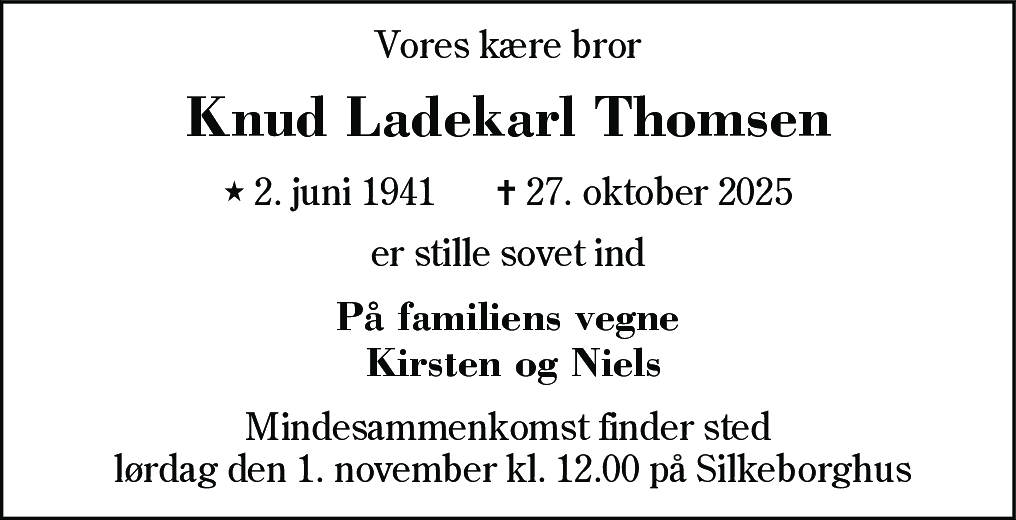 Dødsannonce for Knud Ladekarl Thomsen