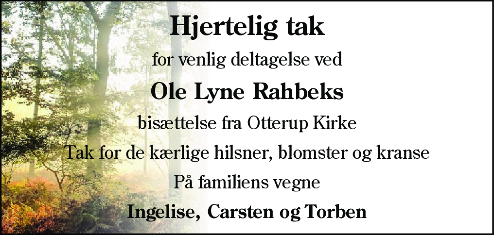 Dødsannonce for Ole Lyne Rahbek