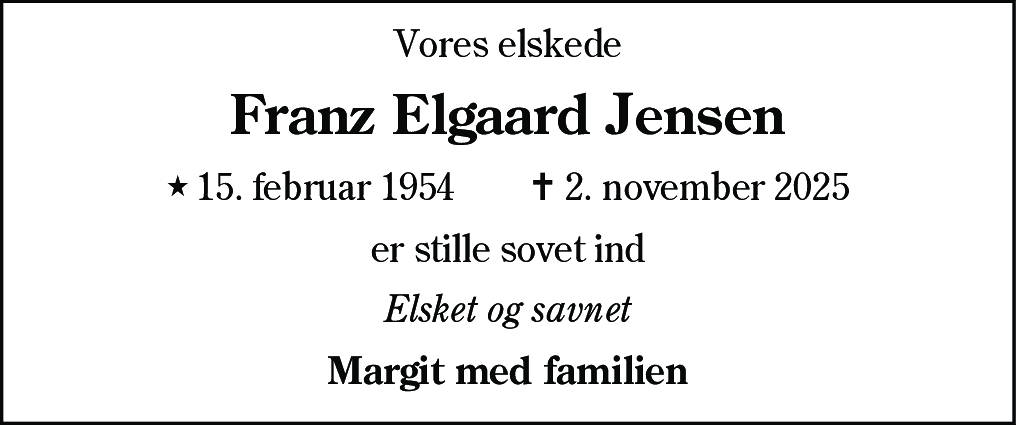 Dødsannonce for Franz Elgaard Jensen