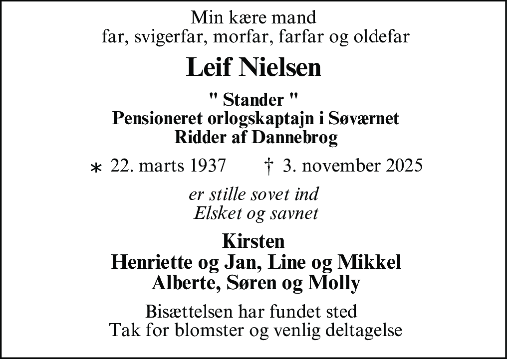 Dødsannonce for Leif Nielsen