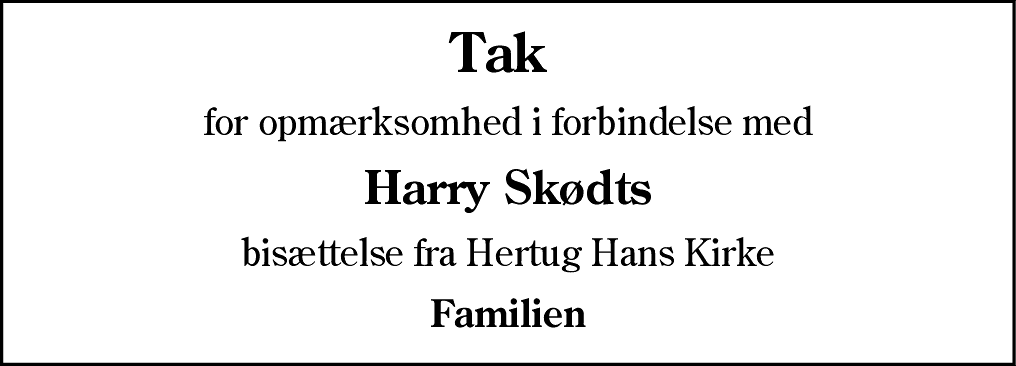 Dødsannonce for Harry Skødt
