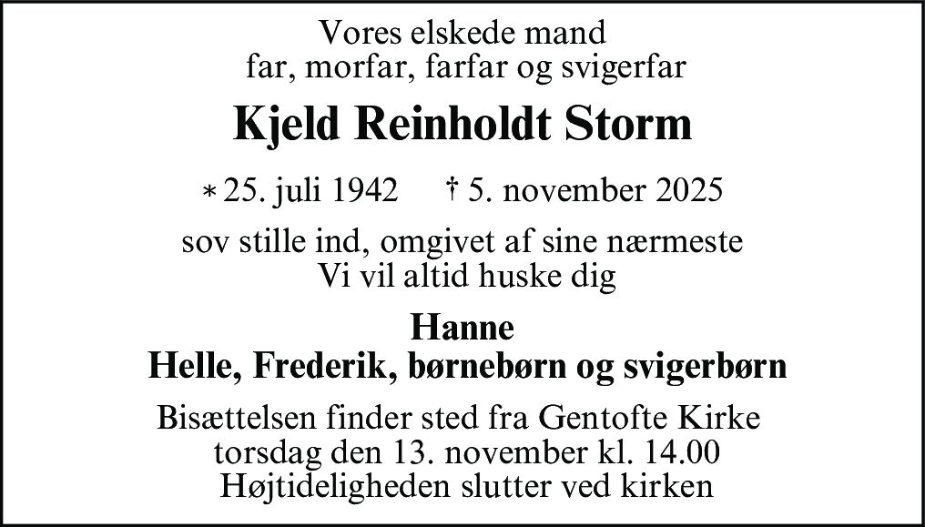 Dødsannonce for Kjeld Reinholdt Storm