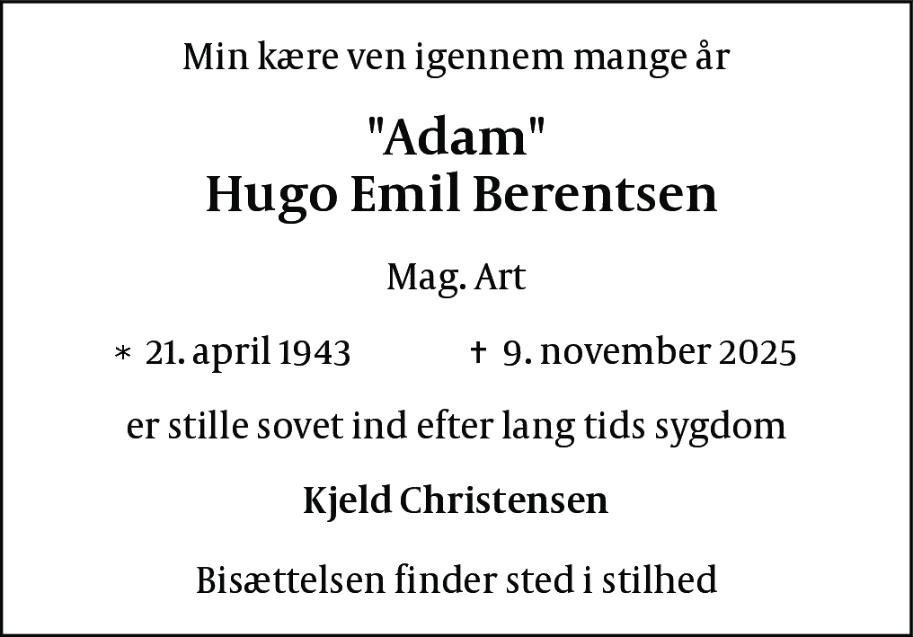 Dødsannonce for Hugo Emil Berentsen
