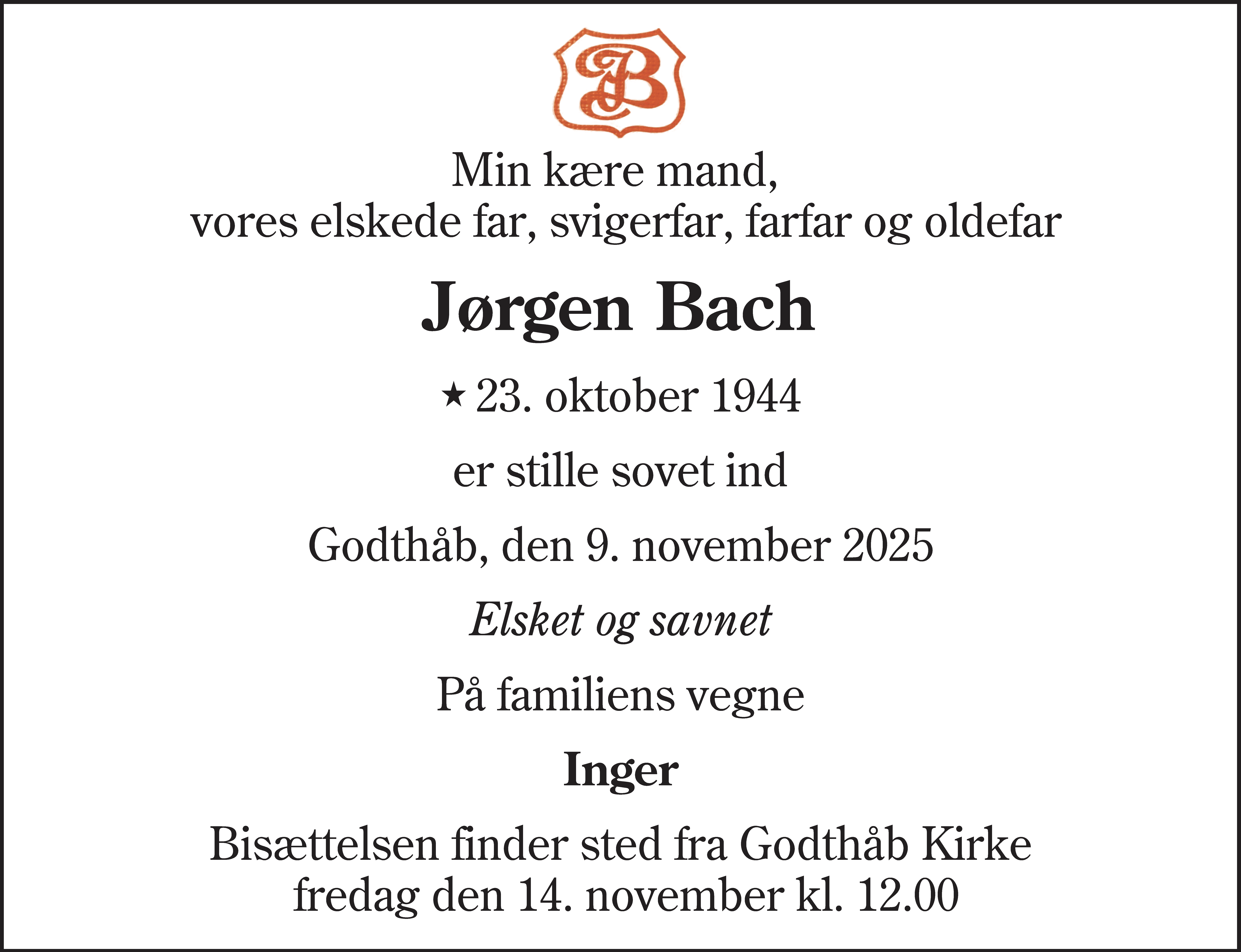 Dødsannonce for Jørgen Bach