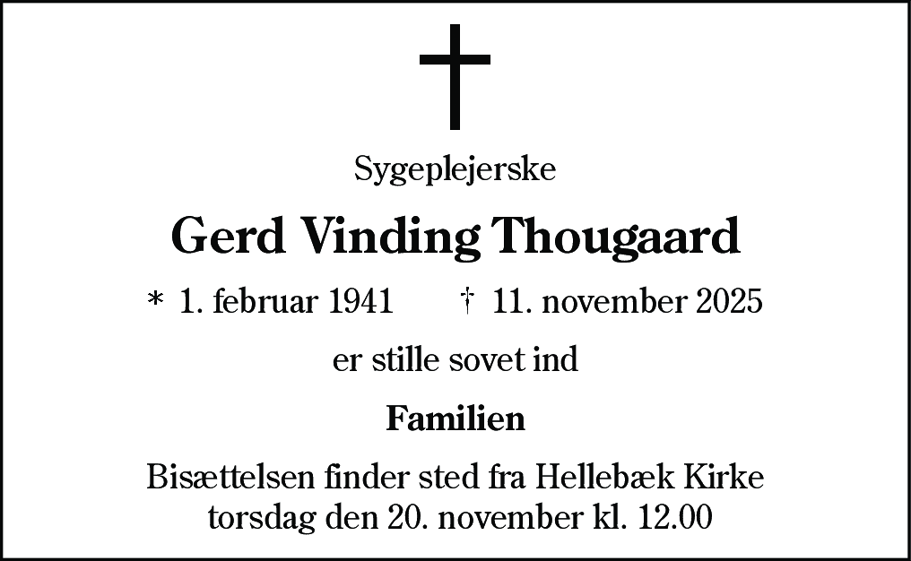 Dødsannonce for Gerd Vinding Thougaard