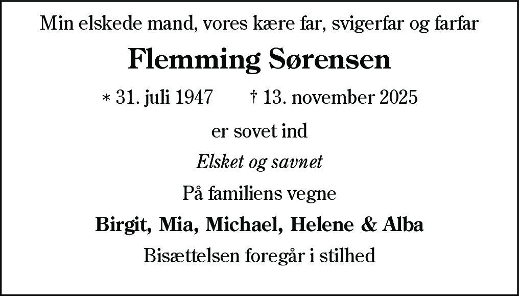 Dødsannonce for Flemming Sørensen