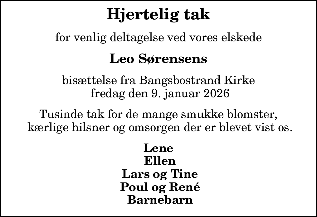 Dødsannonce for Leo Sørensen