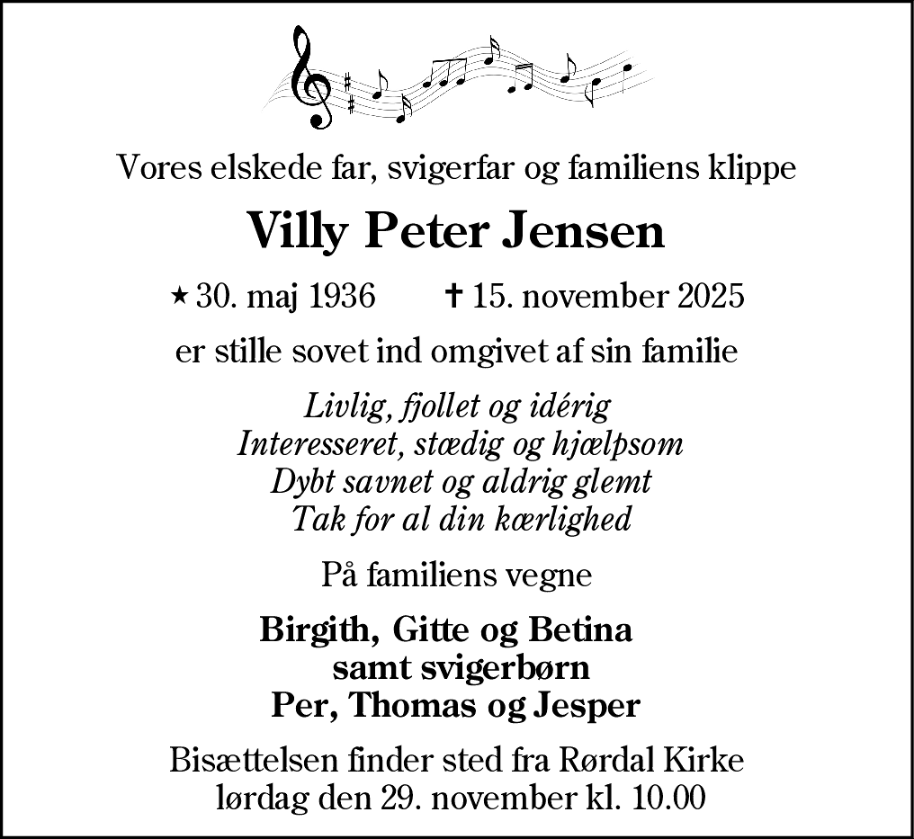 Dødsannonce for Villy Peter Jensen