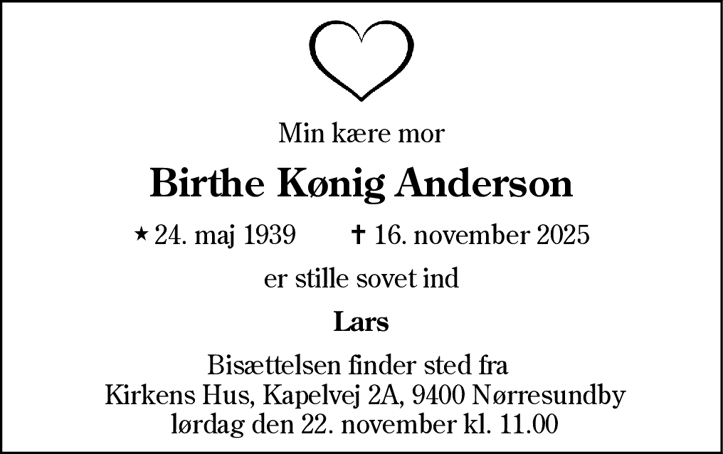 Dødsannonce for Birthe Kønig Anderson