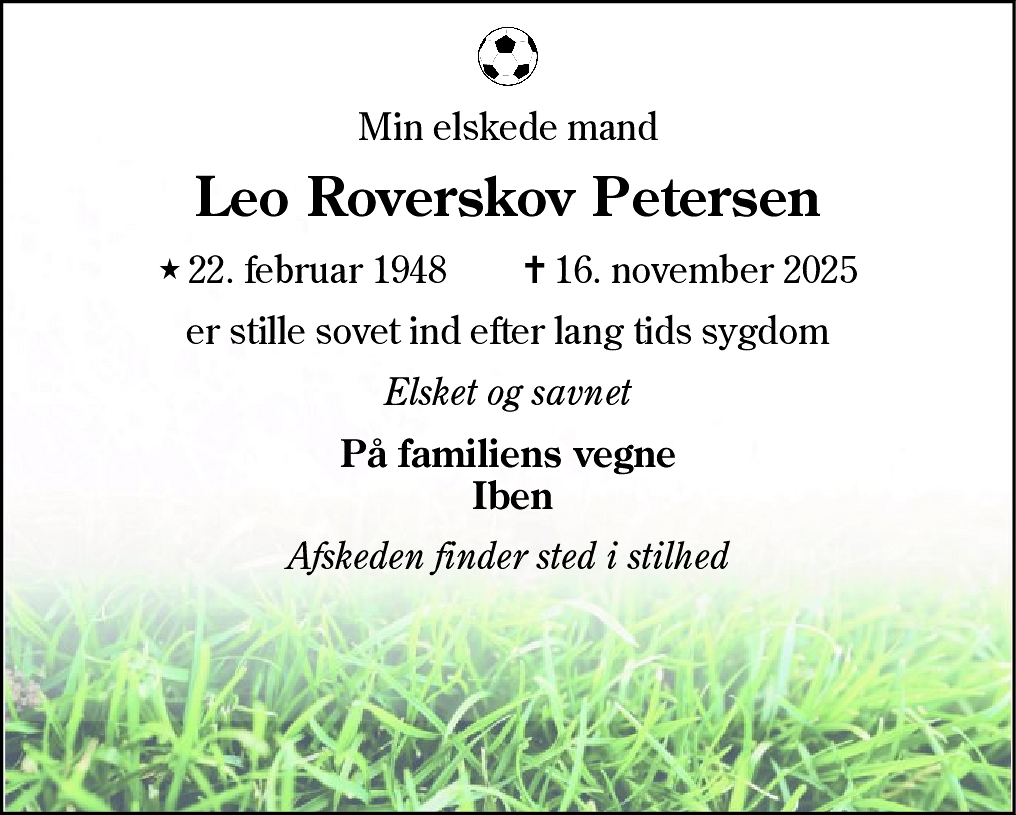 Dødsannonce for Leo Roverskov Petersen