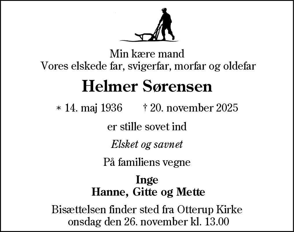 Dødsannonce for Niels Helmer Sørensen