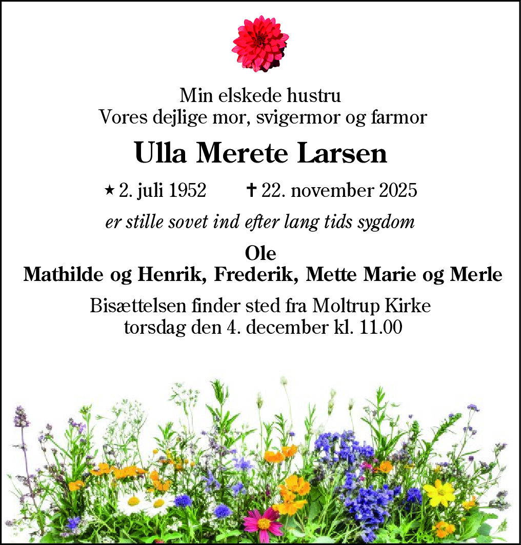Dødsannonce for Ulla Merete Larsen