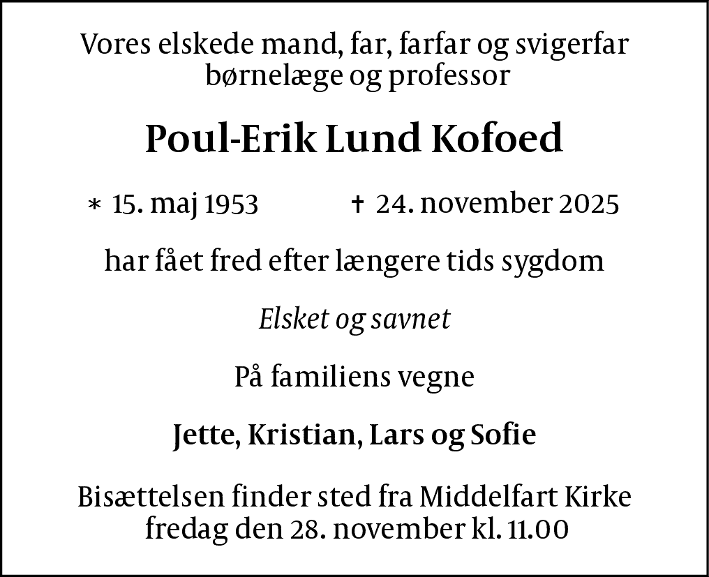 Dødsannonce for Poul-Erik Lund Kofoed