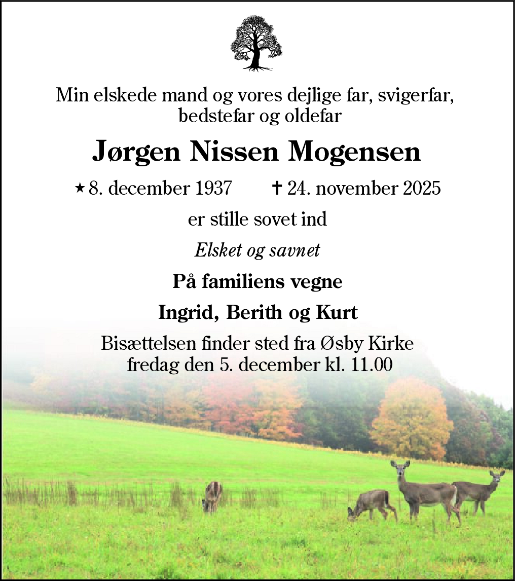 Dødsannonce for Jørgen Nissen Mogensen