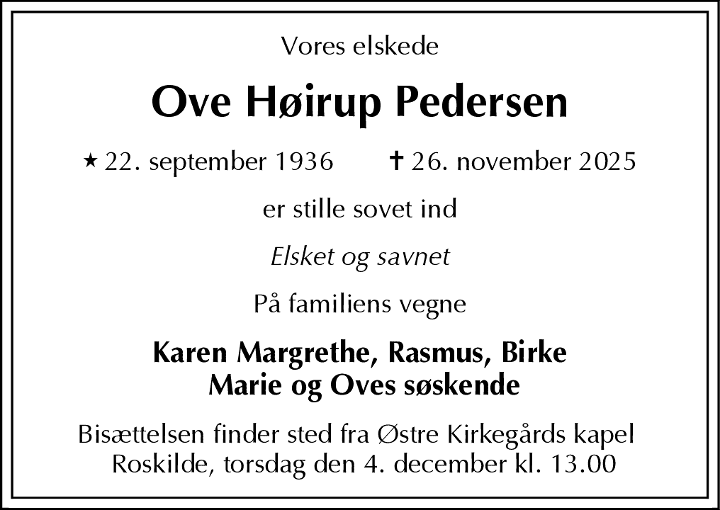 Dødsannonce for Ove Høirup Pedersen