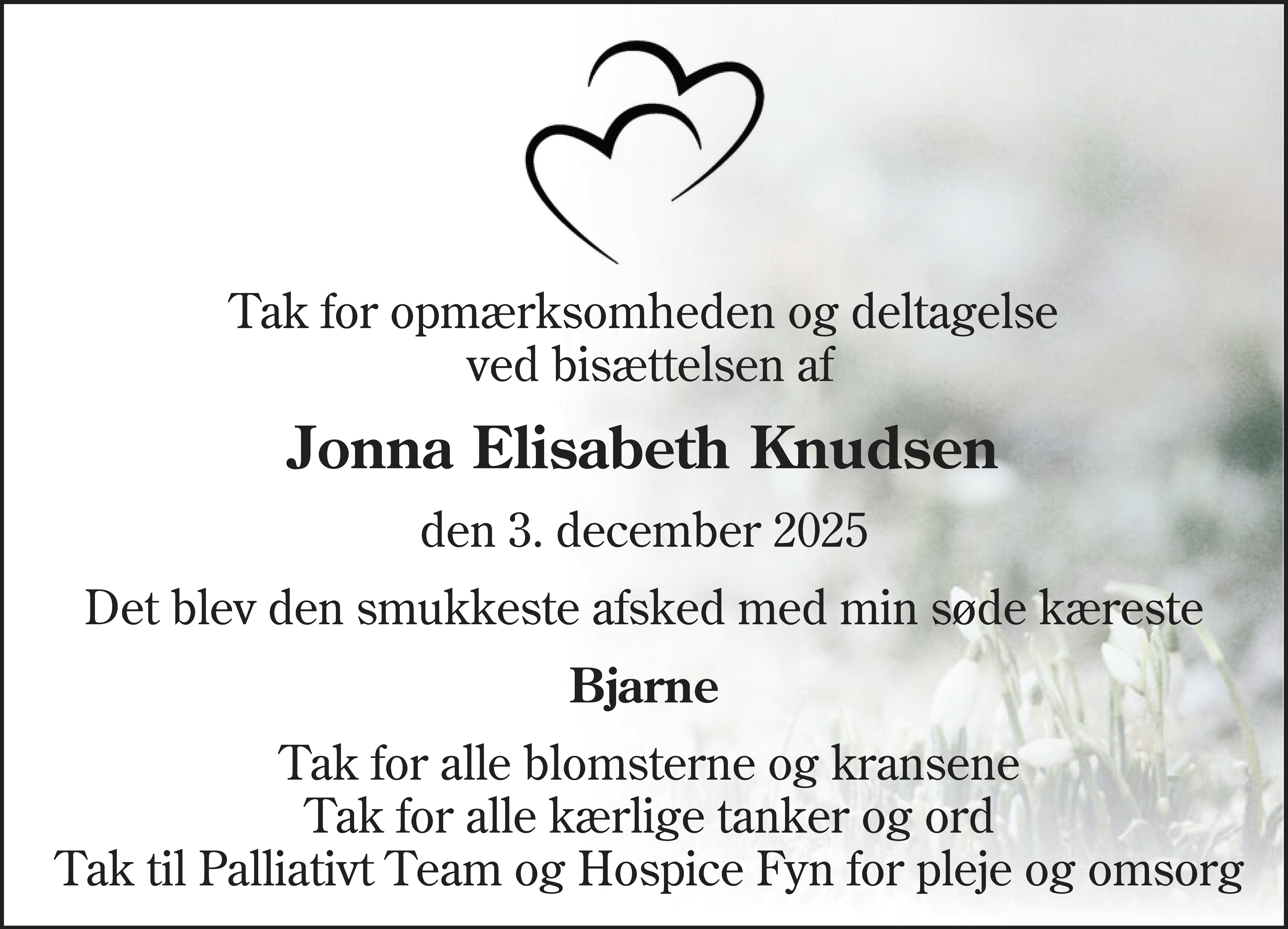 Dødsannonce for Jonna Elisabeth Knudsen