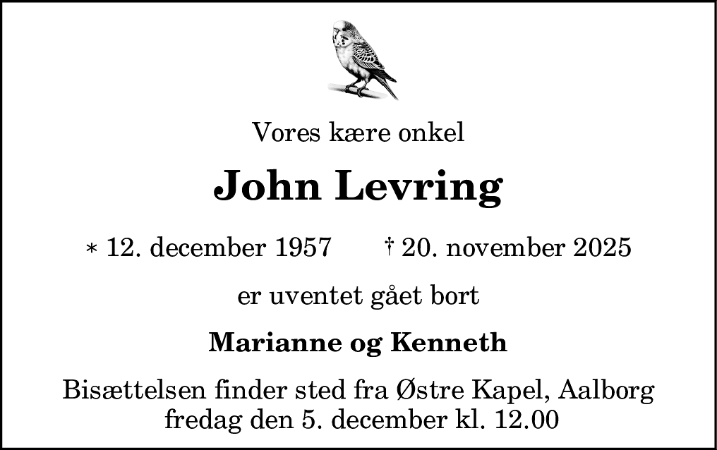 Dødsannonce for John Levring