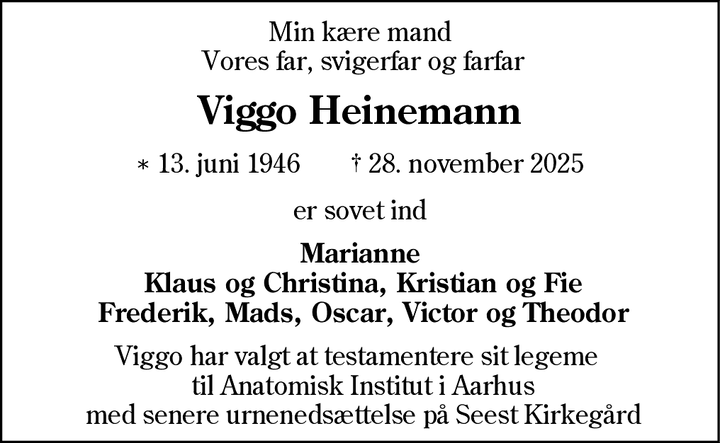 Dødsannonce for Viggo Heinemann