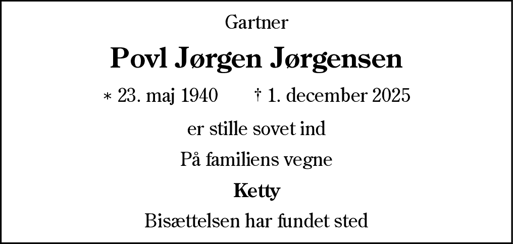 Dødsannonce for Povl Jørgen Jørgensen