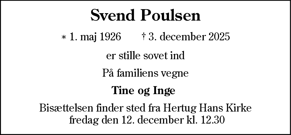 Dødsannonce for Svend Poulsen
