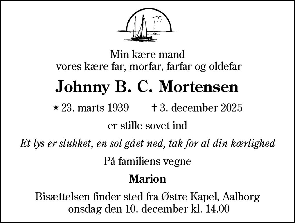 Dødsannonce for Johnny Børge Christian Mortensen