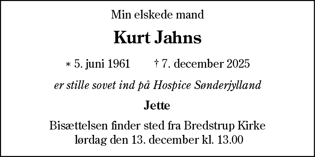 Dødsannonce for Kurt Jahns