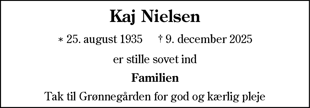 Dødsannonce for Kaj Nielsen