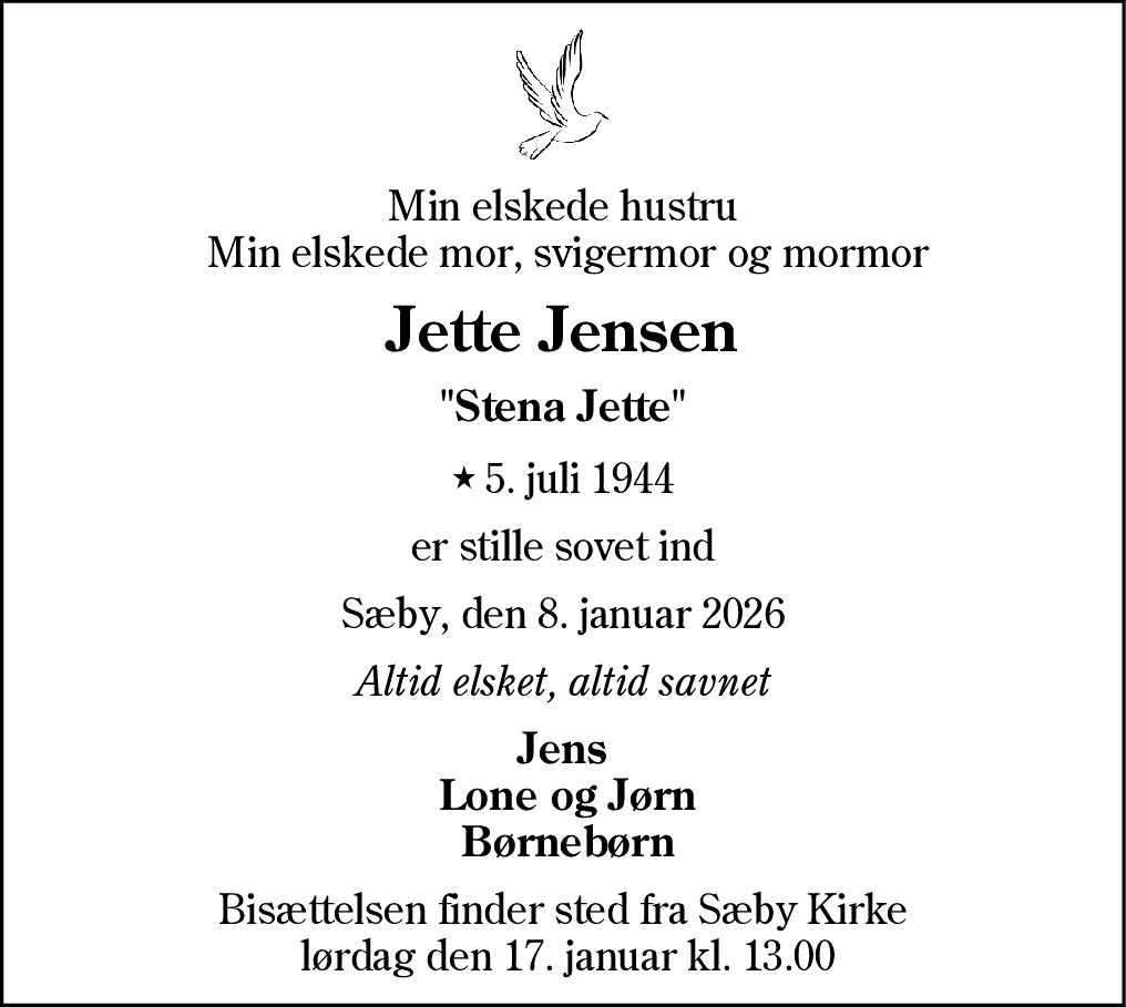 Dødsannonce for Jette Elise Berg Jensen