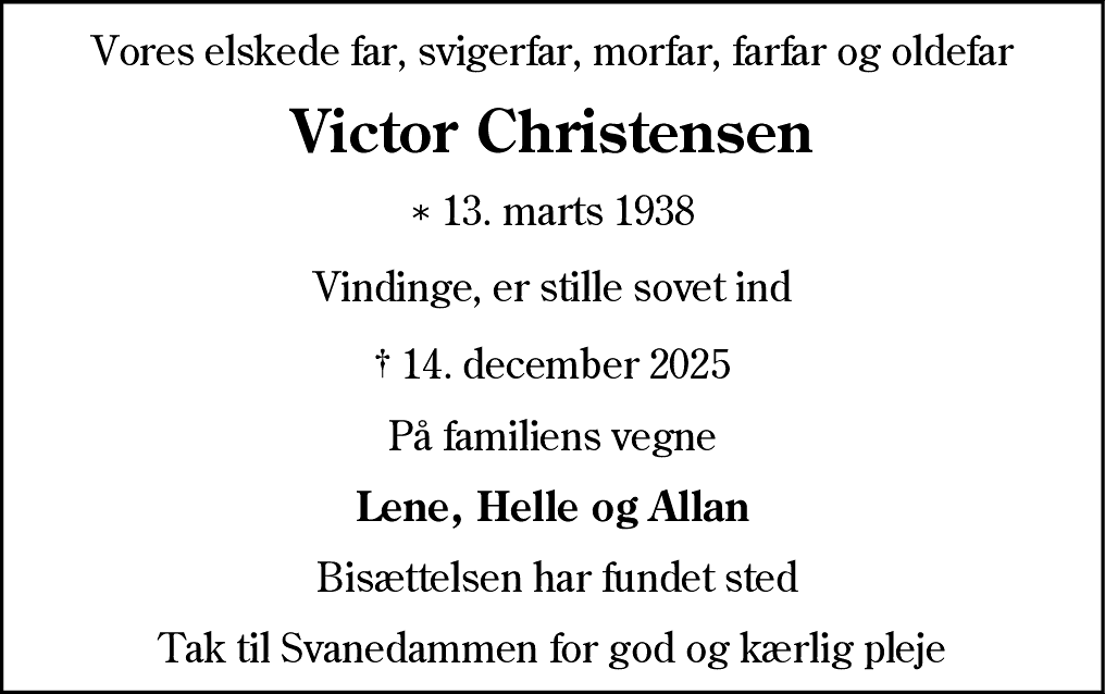 Dødsannonce for Victor Christensen