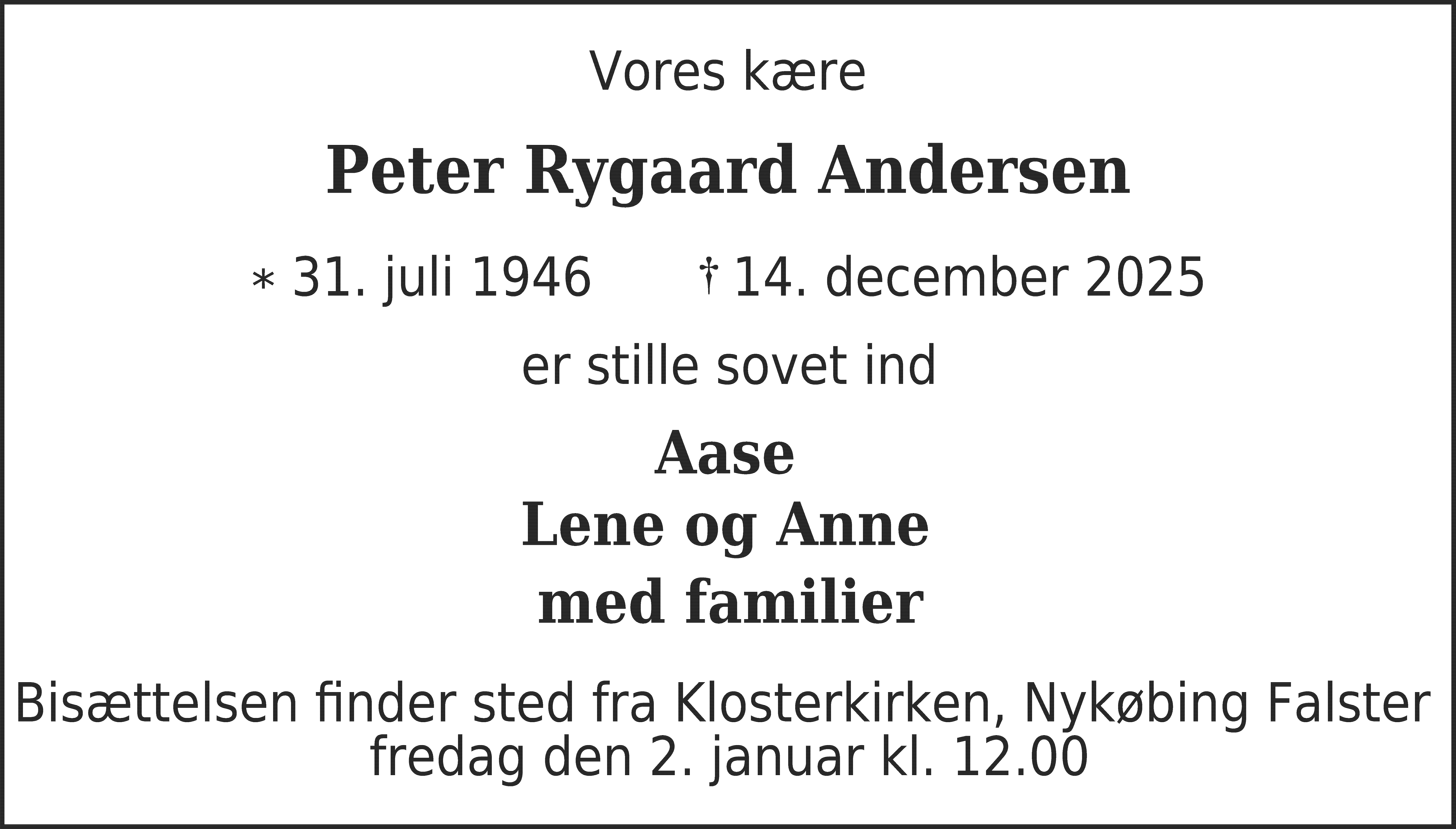 Dødsannonce for Peter Rygaard Andersen
