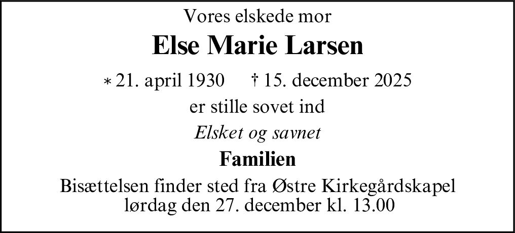 Dødsannonce for Else Marie Larsen