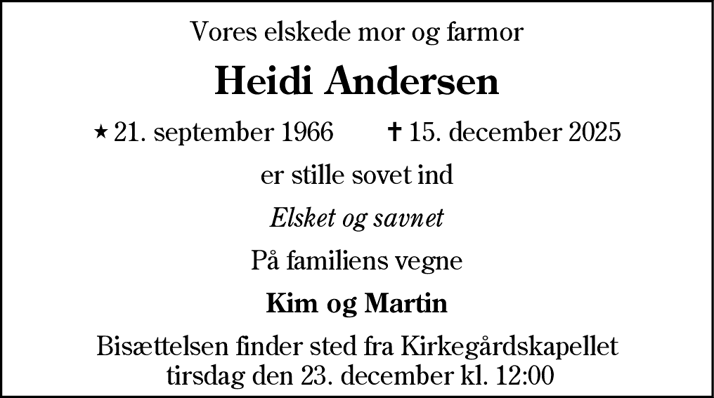 Dødsannonce for Birgitte Heidi Andersen
