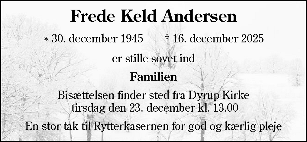 Dødsannonce for Frede Keld Andersen