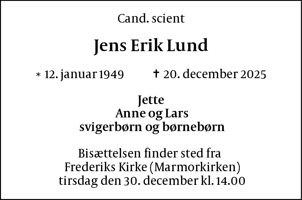 Dødsannonce for Jens Erik Lund
