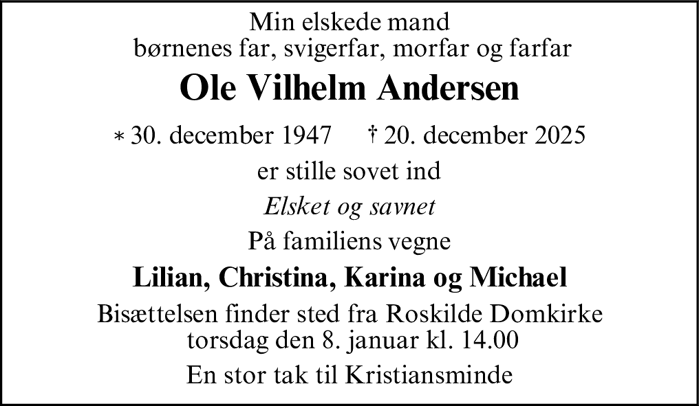 Dødsannonce for Ole Vilhelm Andersen