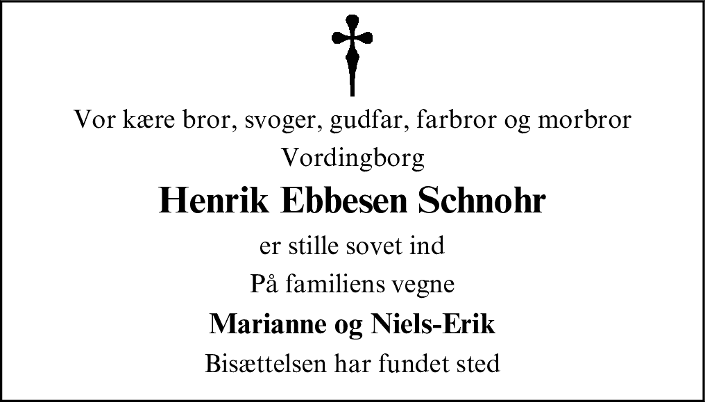 Dødsannonce for Henrik Ebbesen Schnohr