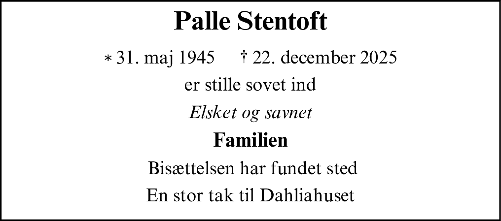 Dødsannonce for Palle Fritz Kristensen Stentoft