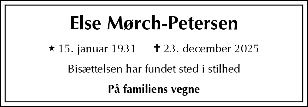 Dødsannonce for Else Mørch-Petersen
