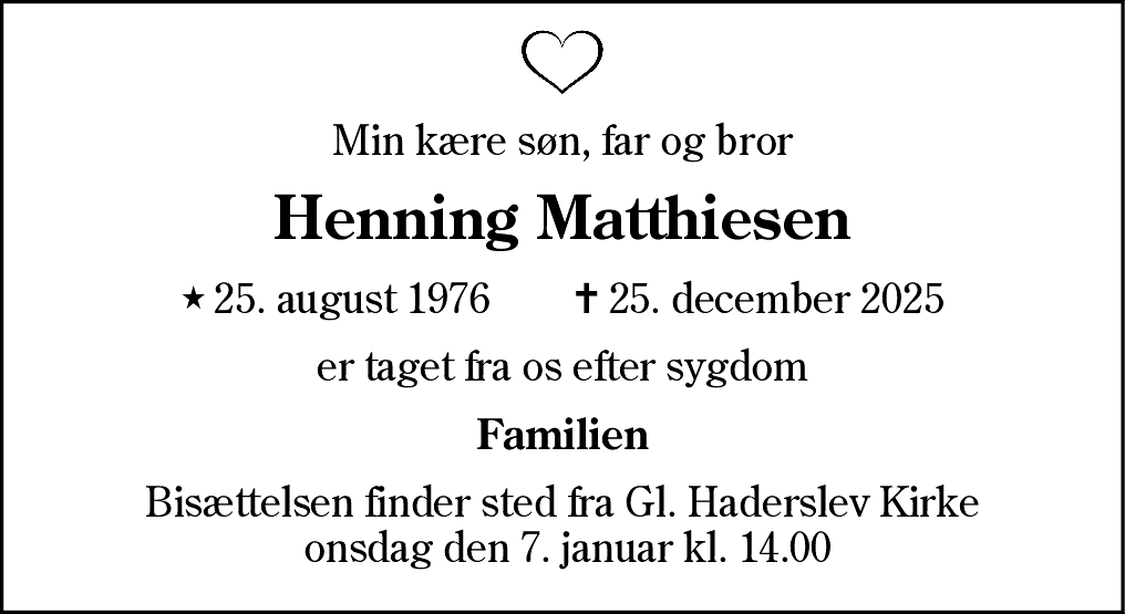 Dødsannonce for Henning Matthiesen